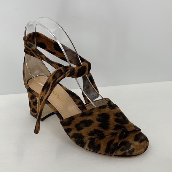 Marion Parke Bella ankle tie suede leopard sandal shoe block heel new 37 7 - Picture 3 of 7